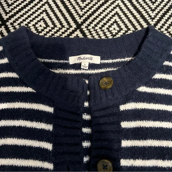 Madewell Navy and White Striped Button-Front Cardigan - Picture 2 of 9